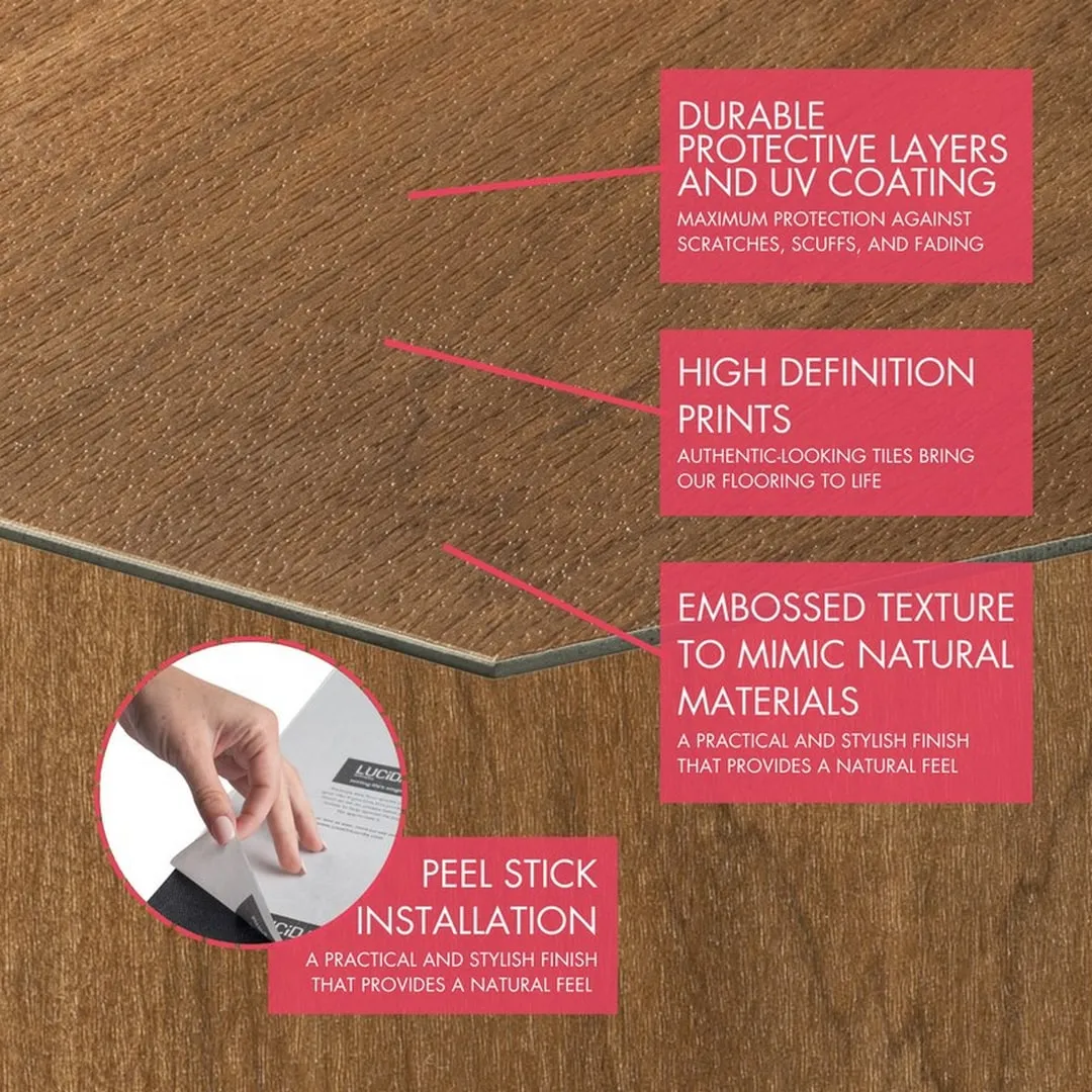 Lucida USA Java Brown Wood Look 12-mil x 6-in W x 6-in L Waterproof Peel and Stick Vinyl Tile Flooring (0.6-sq ft/ Piece), photo 3 of 7