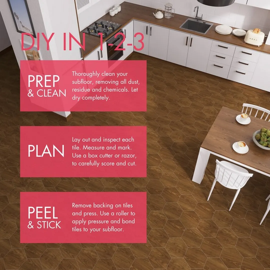 Lucida USA Java Brown Wood Look 12-mil x 6-in W x 6-in L Waterproof Peel and Stick Vinyl Tile Flooring (0.6-sq ft/ Piece), photo 5 of 7