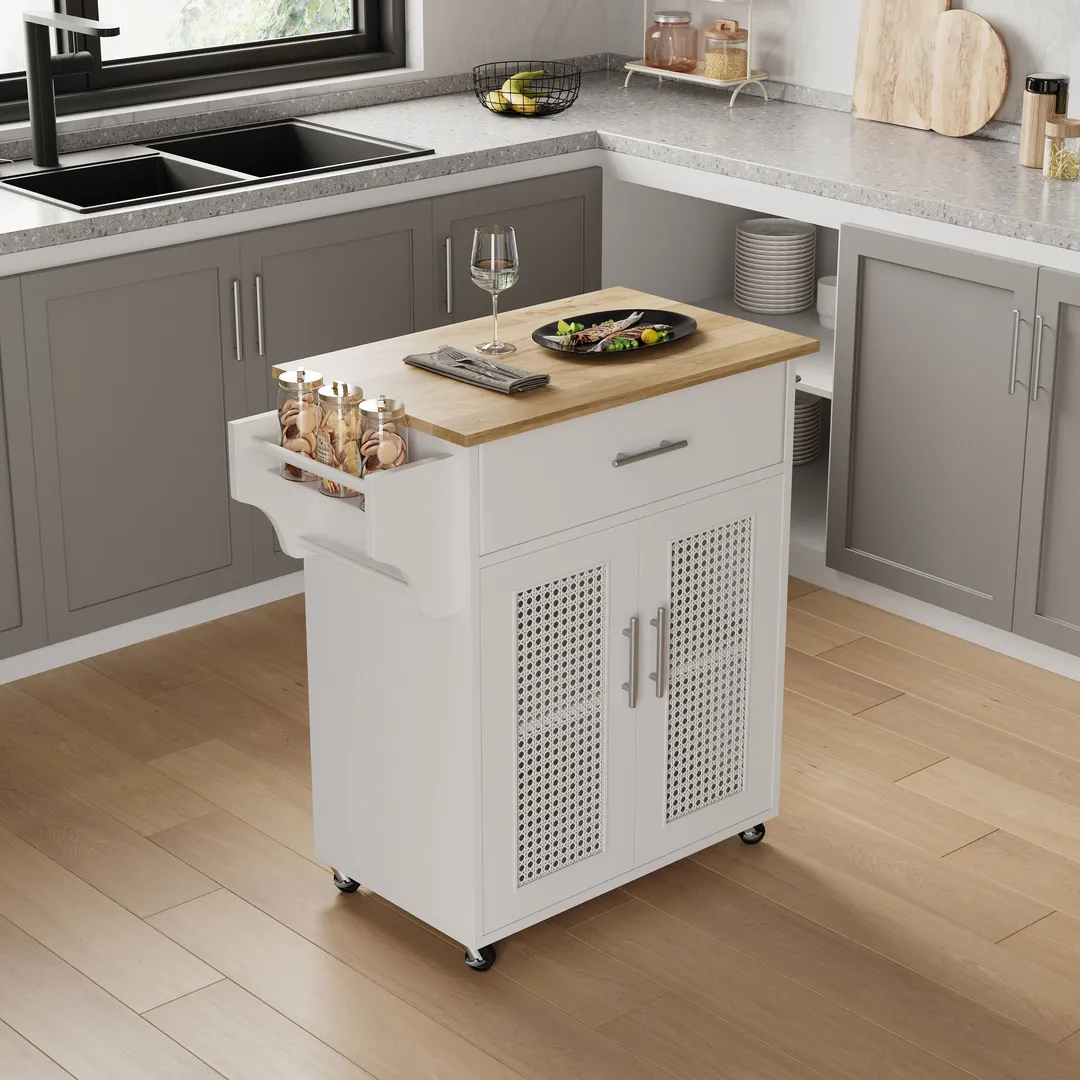 Jarenie White Mdf Base with Composite Wood Top Rolling Kitchen Island (18-in x 26.1-in x 35.2-in), photo 4 of 5