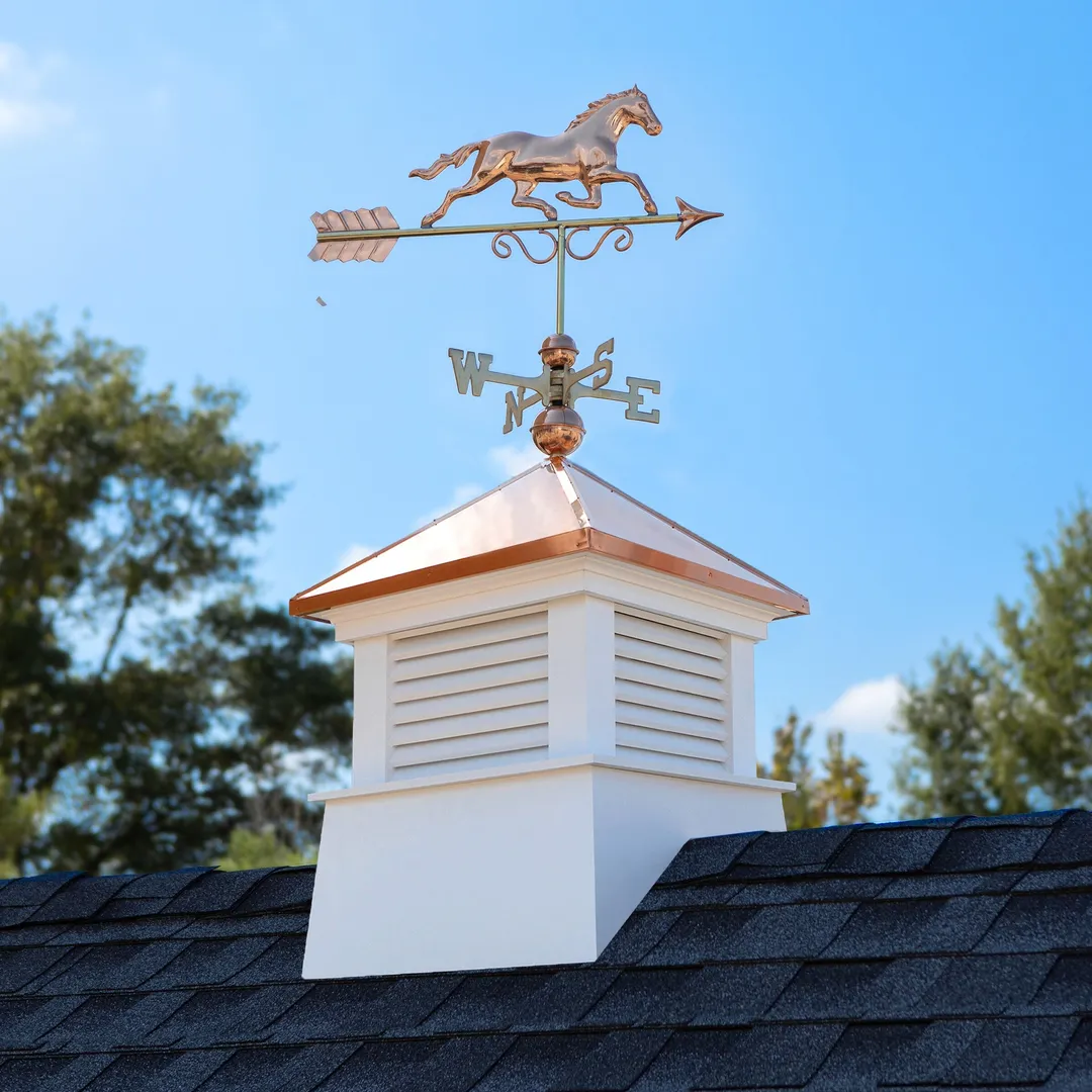Good Directions Manchester 26-in Square Vinyl Cupola with 24-Gauge Copper Roof & Copper Horse Weathervane, 56-in Total Height, photo 2 of 8