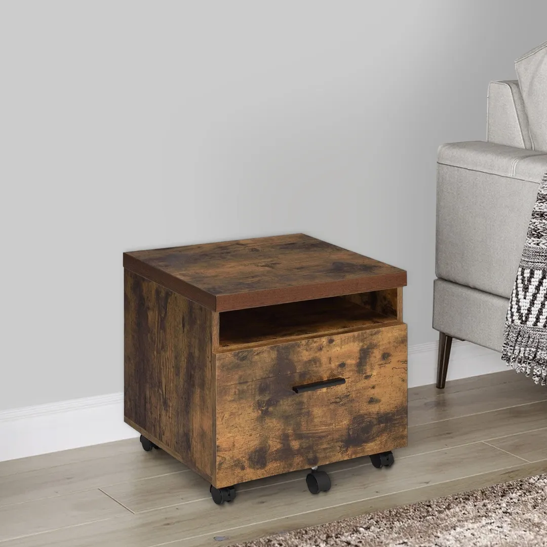 Benzara Contemporary Brown Lateral File Cabinet, 18.9  18.11  15.75in, Residential Use, Sturdy Wood and Metal Construction, Weathered Oak Brown Finish, photo 6 of 6