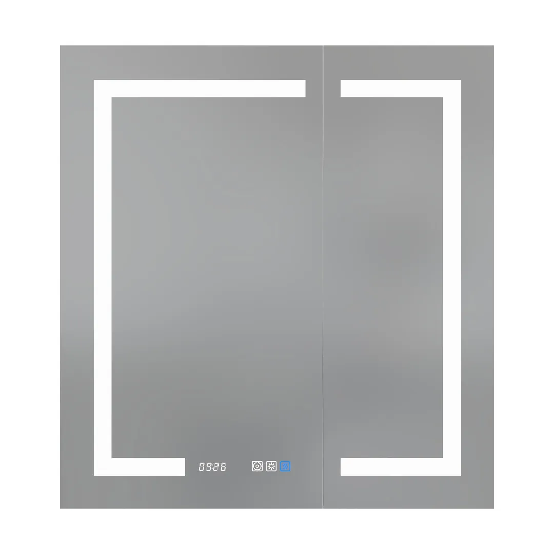 ExBrite 30-in x 32-in Lighted LED Fog Free Surface/Recessed Mount Silver Mirrored Soft Close Medicine Cabinet with Outlet, photo 9 of 16