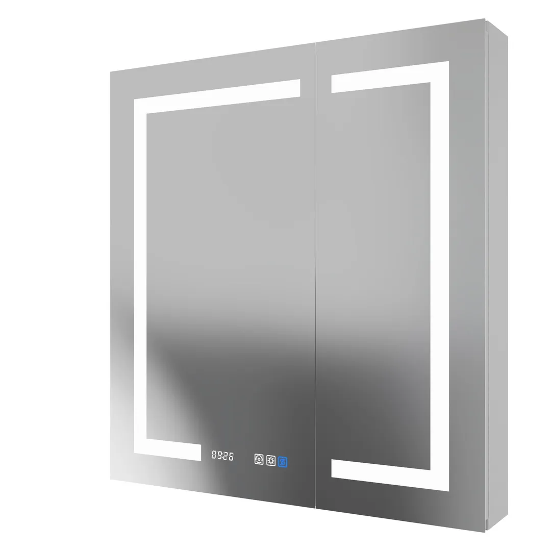 ExBrite 30-in x 32-in Lighted LED Fog Free Surface/Recessed Mount Silver Mirrored Soft Close Medicine Cabinet with Outlet, photo 10 of 16