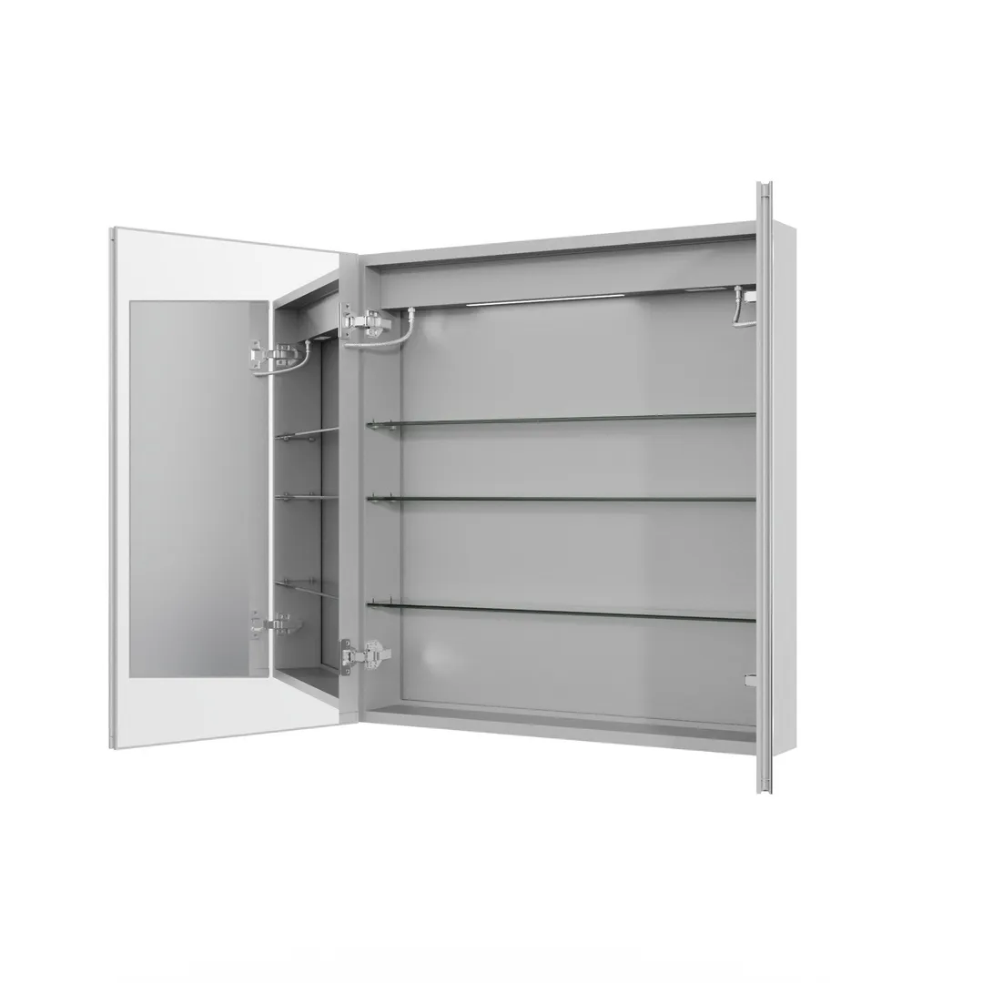 ExBrite 30-in x 32-in Lighted LED Fog Free Surface/Recessed Mount Silver Mirrored Soft Close Medicine Cabinet with Outlet, photo 12 of 16