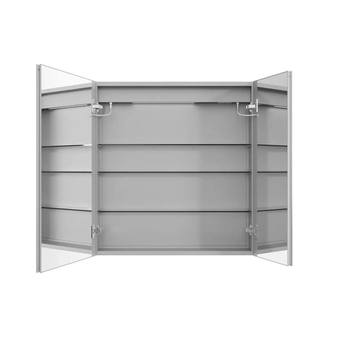ExBrite 30-in x 32-in Lighted LED Fog Free Surface/Recessed Mount Silver Mirrored Soft Close Medicine Cabinet with Outlet, photo 11 of 16