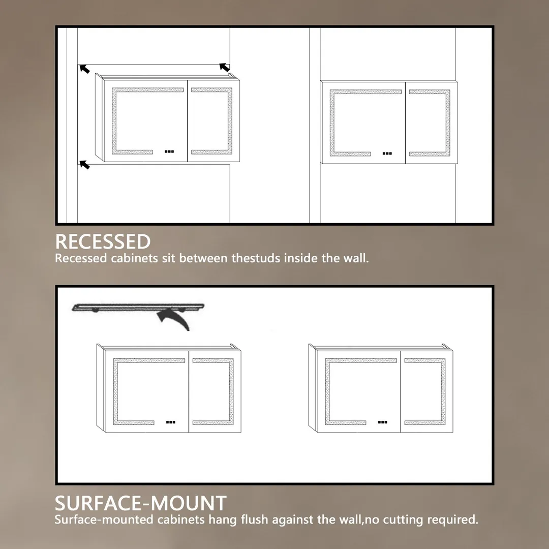 ExBrite 30-in x 32-in Lighted LED Fog Free Surface/Recessed Mount Silver Mirrored Soft Close Medicine Cabinet with Outlet, photo 13 of 16