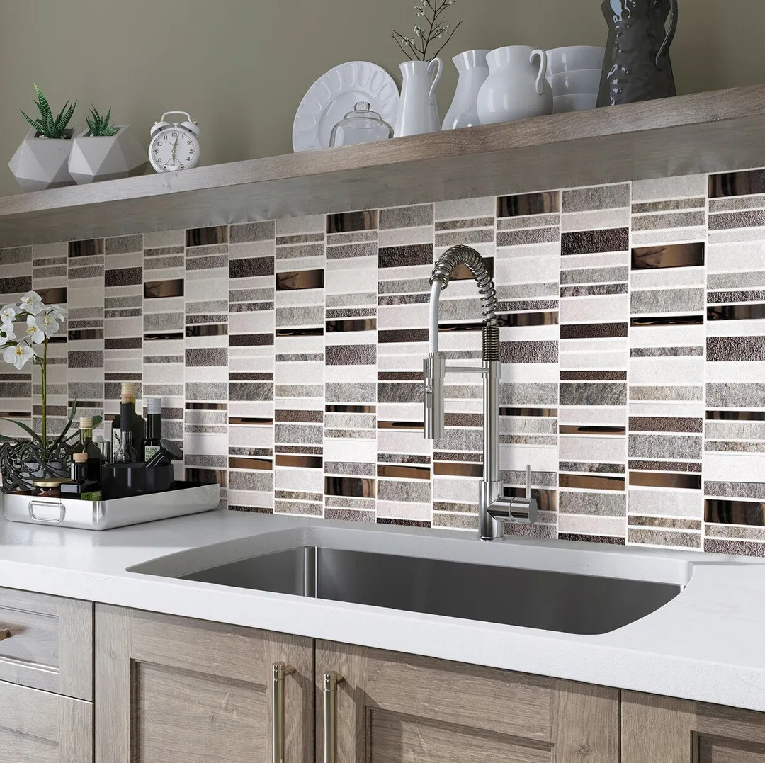 Apollo Tile (Sample) Floor and Wall Tile Brown and Gray 4-in x 6-in Polished Glass/Metal/Stone Marble Linear Mosaic Floor and Wall Tile, photo 3 of 8