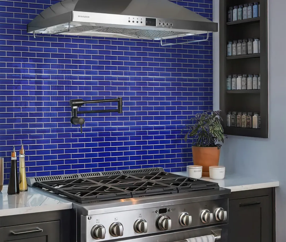 Apollo Tile (Sample) Colorway Royal Blue 4-in x 4-in Glossy Glass Brick Subway Floor and Wall Tile, photo 9 of 9