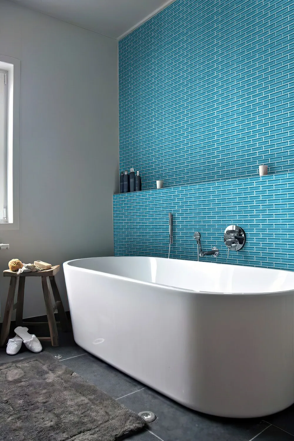 Apollo Tile (Sample) Colorway Carolina Blue 4-in x 4-in Glossy Glass Brick Subway Floor and Wall Tile, photo 3 of 7