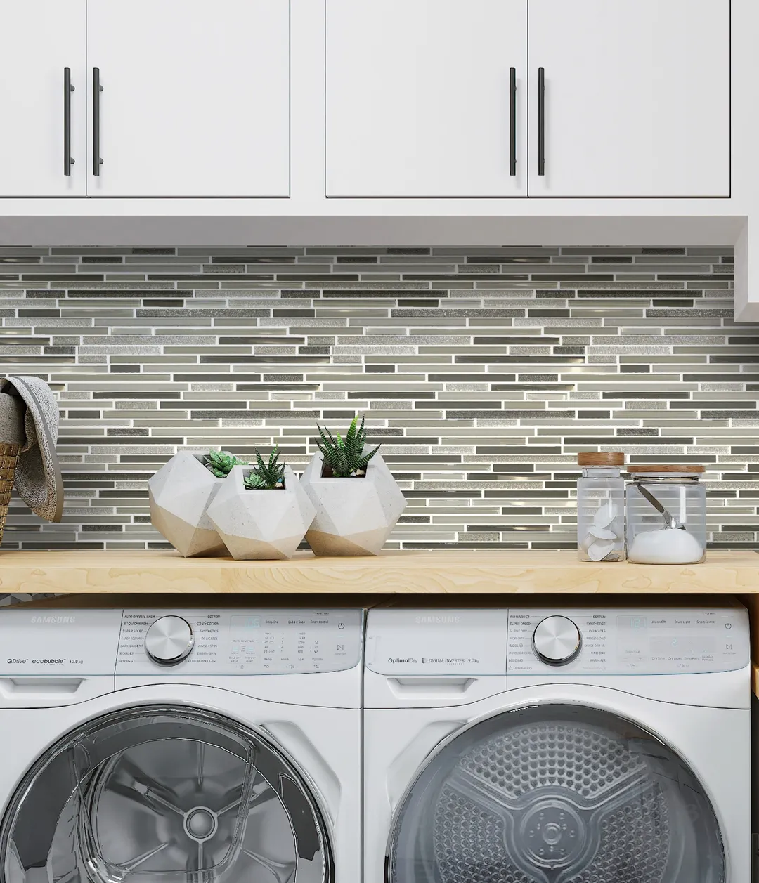 Apollo Tile (Sample) Waterfall White and Beige 4-in x 4-in Multi-finish Glass Linear Mosaic Floor and Wall Tile, photo 3 of 8