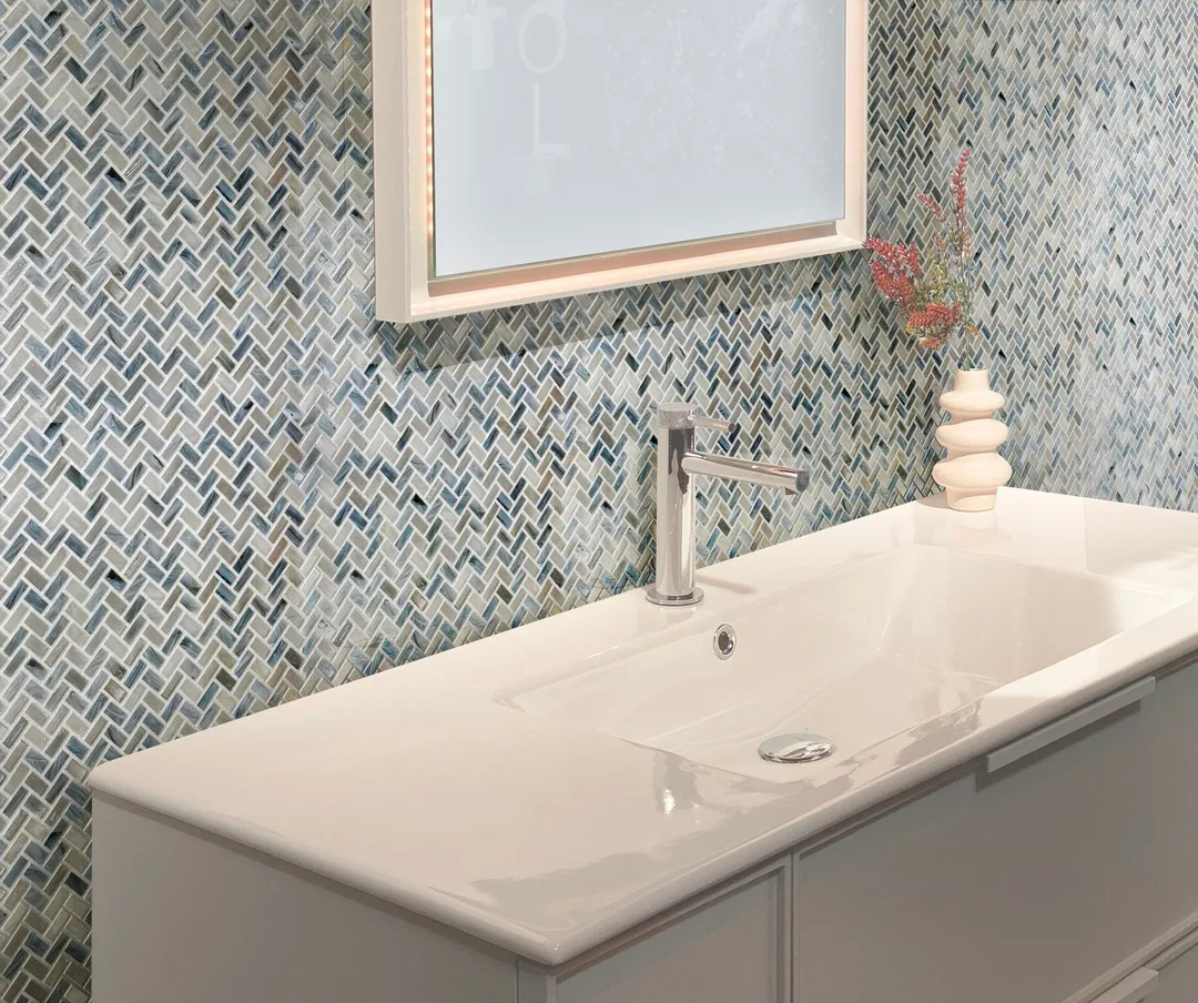 Apollo Tile (Sample) Majeste Blue Gray 4-in x 4-in Matte Glass Herringbone Mosaic Floor and Wall Tile, photo 2 of 5