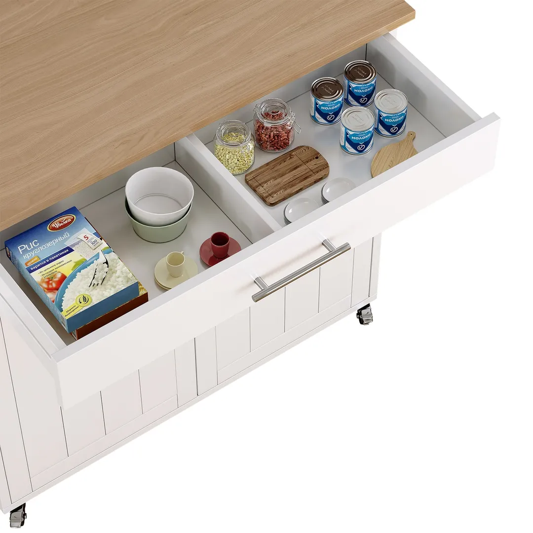 Jarenie White Mdf Base with Composite Wood Top Rolling Kitchen Island (18-in x 26.1-in x 35.2-in), photo 3 of 5