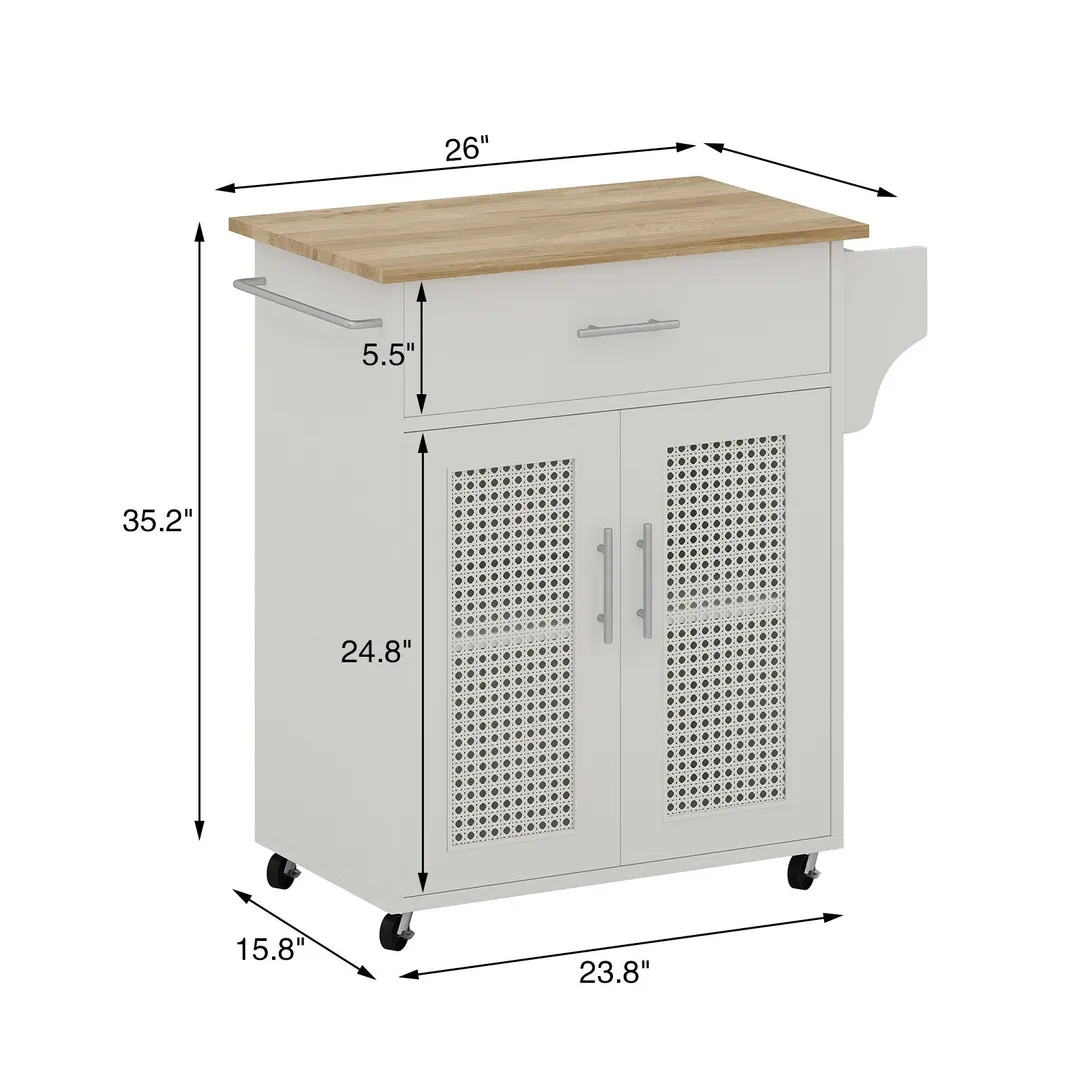 Jarenie White Mdf Base with Composite Wood Top Rolling Kitchen Island (18-in x 26.1-in x 35.2-in), photo 5 of 5