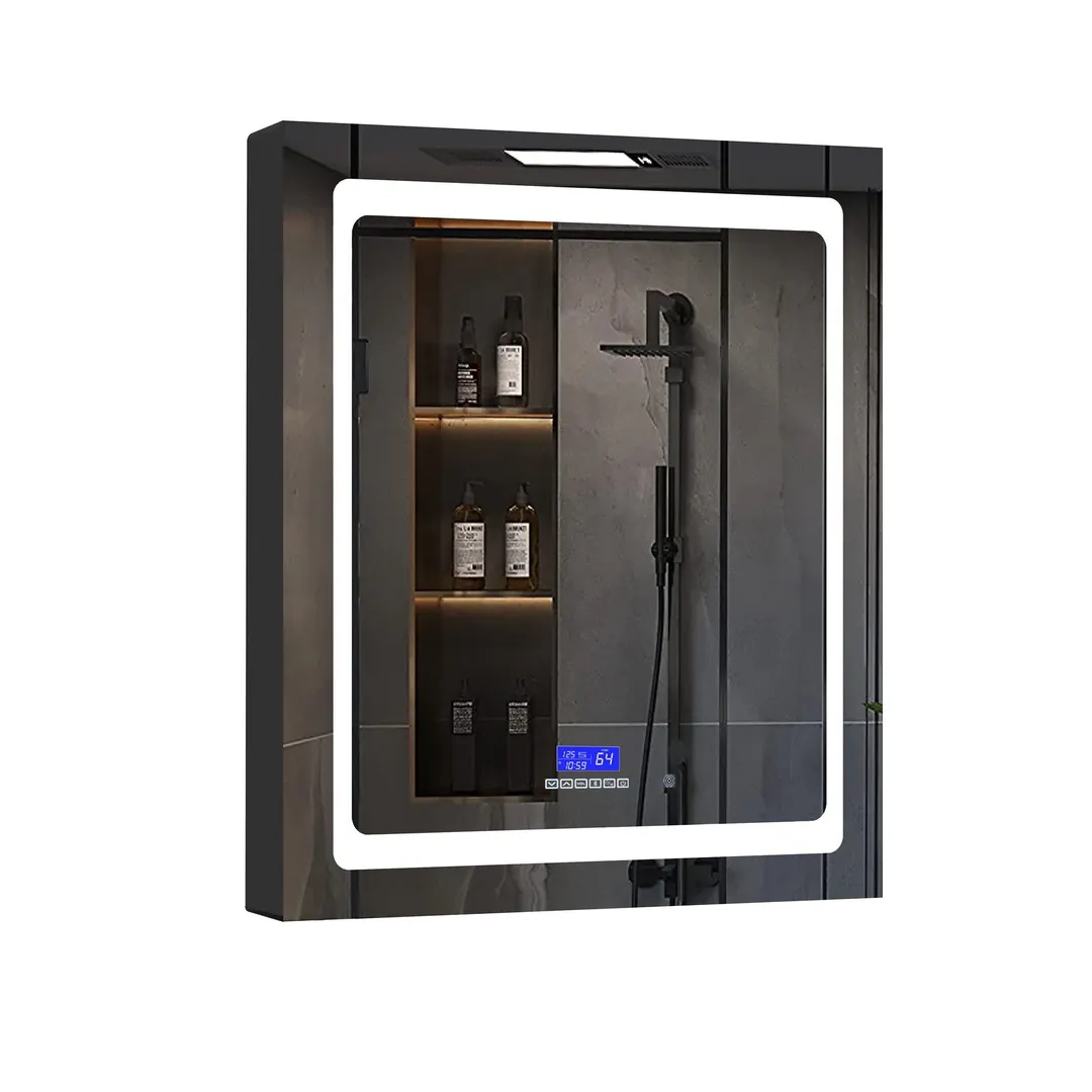 Lexora Bracciano 30-in x 36-in Lighted LED Fog Free Surface Mount Gray Mirrored Soft Close Medicine Cabinet, photo 8 of 8