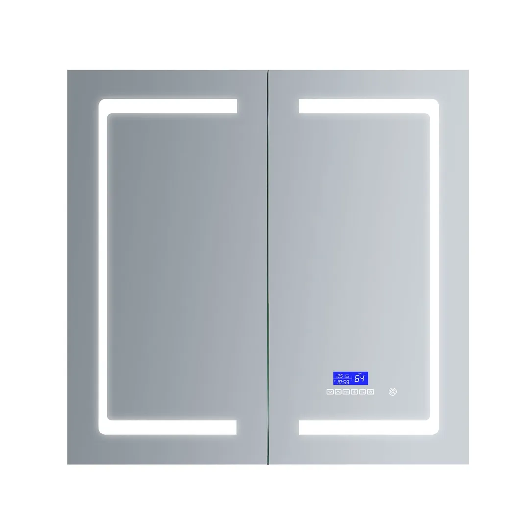 Lexora Bracciano 36-in x 36-in Lighted LED Fog Free Surface Mount Gray Mirrored Soft Close Medicine Cabinet, photo 6 of 8