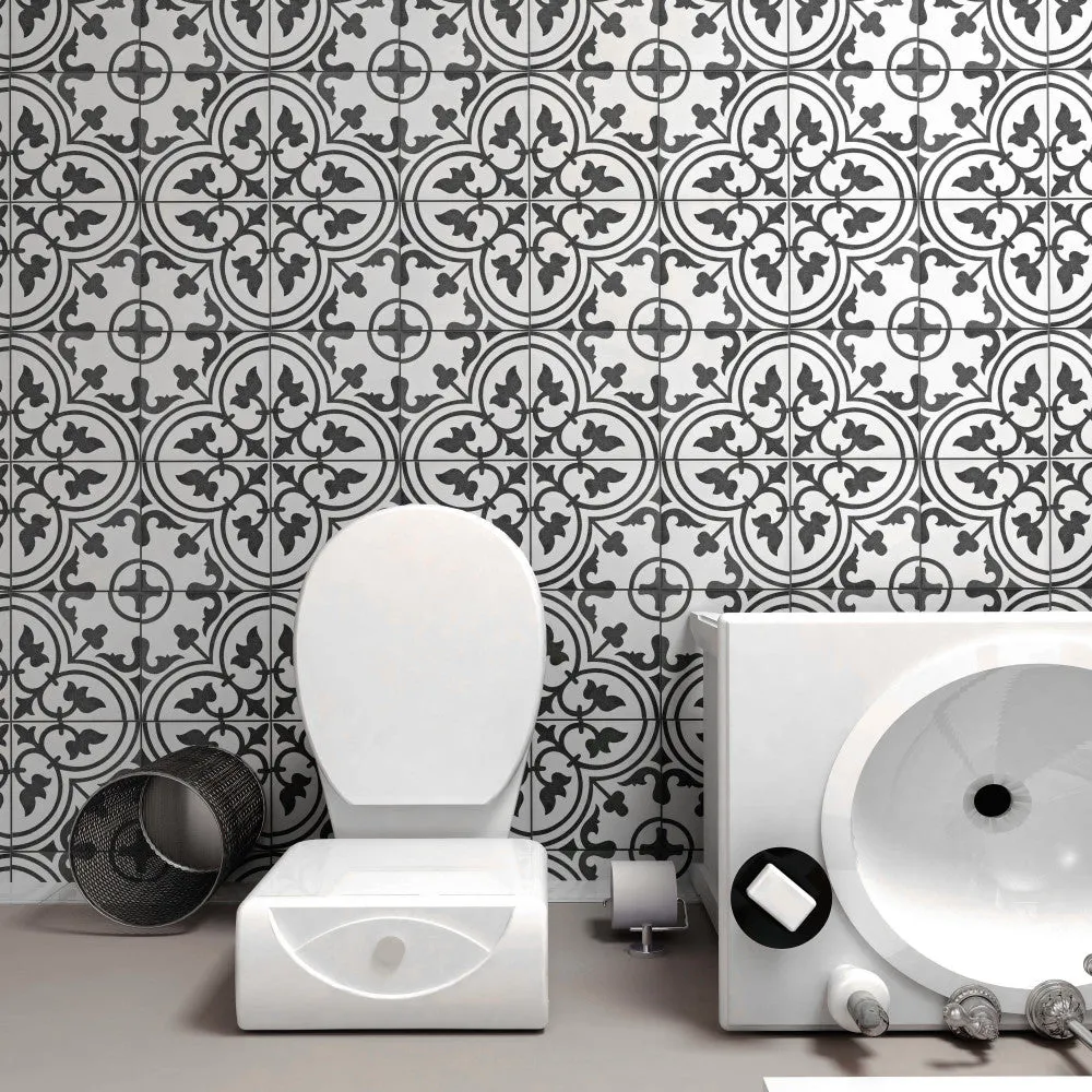 Merola Tile Arte White Encaustic 9-3/4 in. x 9-3/4 in. Porcelain Floor and Wall Tile (11.11 sq. ft. / case), photo 5 of 8