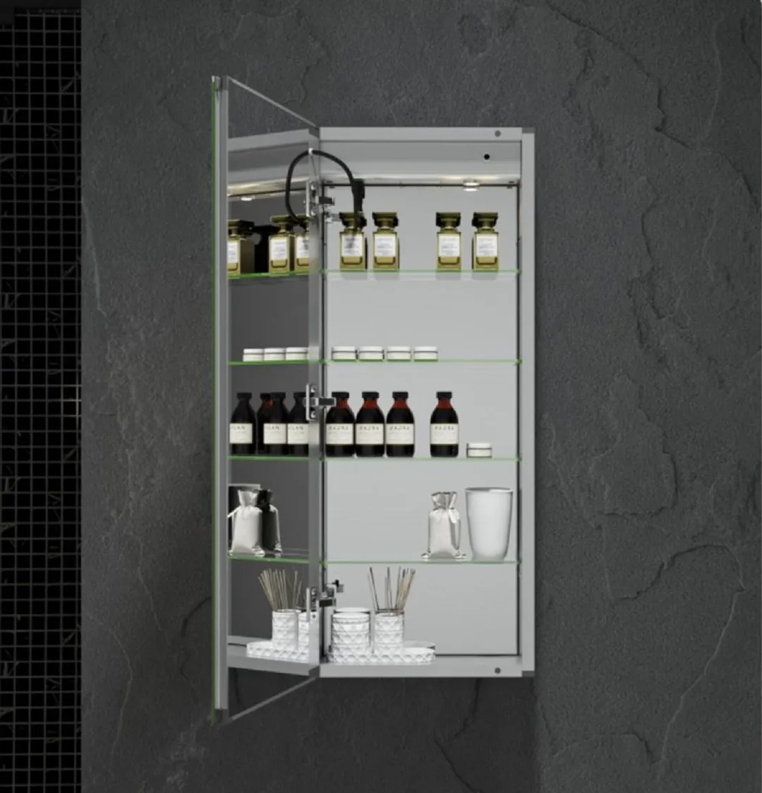 Fresca 15-in x 36-in Lighted LED Fog Free Surface/Recessed Mount LED Mirror Mirrored Soft Close Medicine Cabinet with Outlet, photo 4 of 7