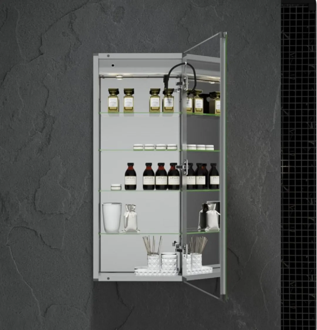 Fresca 15-in x 36-in Lighted LED Fog Free Surface/Recessed Mount LED Mirror Mirrored Soft Close Medicine Cabinet with Outlet, photo 3 of 7