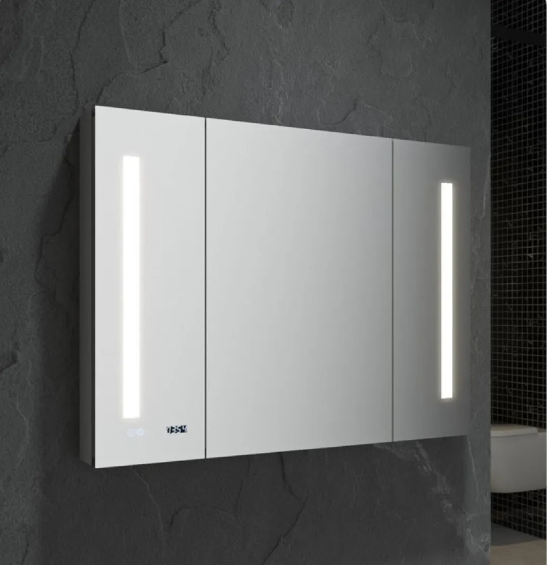 Fresca 40-in x 30-in Lighted LED Fog Free Surface/Recessed Mount LED Mirror Mirrored Soft Close Medicine Cabinet with Outlet, photo 3 of 7