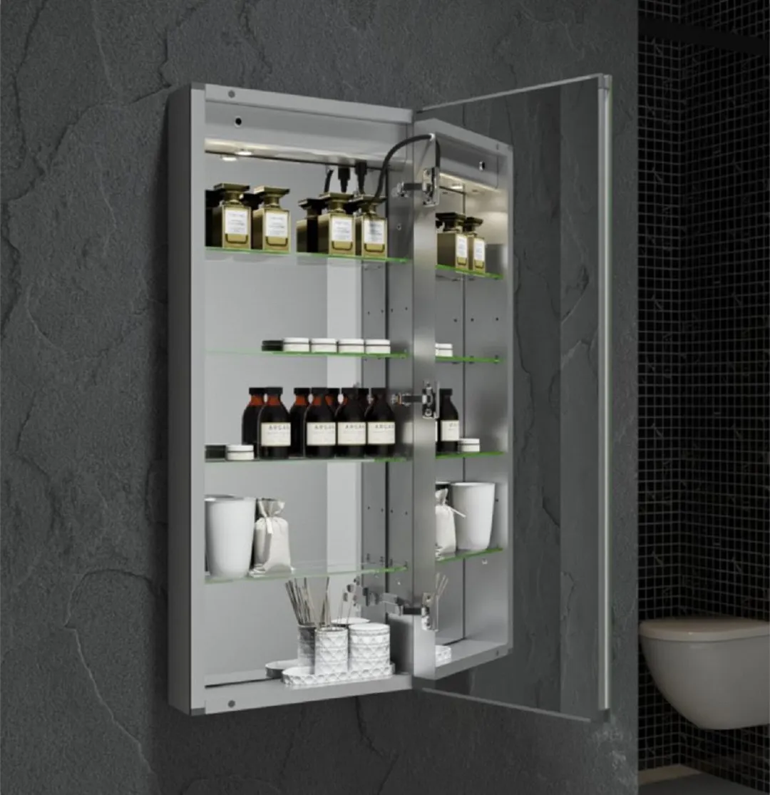 Fresca 15-in x 36-in Lighted LED Fog Free Surface/Recessed Mount LED Mirror Mirrored Soft Close Medicine Cabinet with Outlet, photo 4 of 7