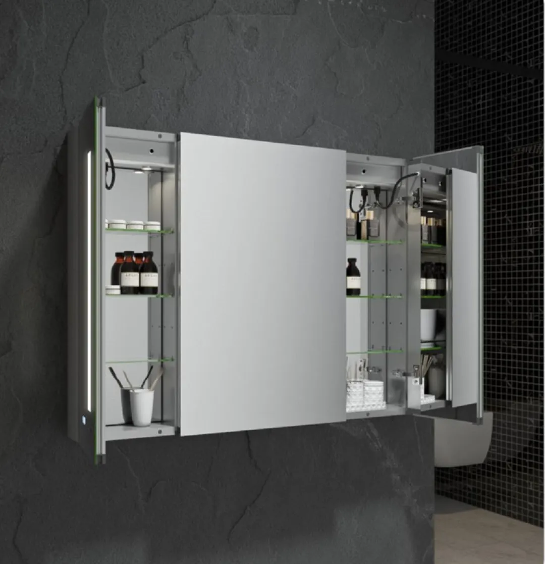 Fresca 40-in x 30-in Lighted LED Fog Free Surface/Recessed Mount LED Mirror Mirrored Soft Close Medicine Cabinet with Outlet, photo 4 of 7