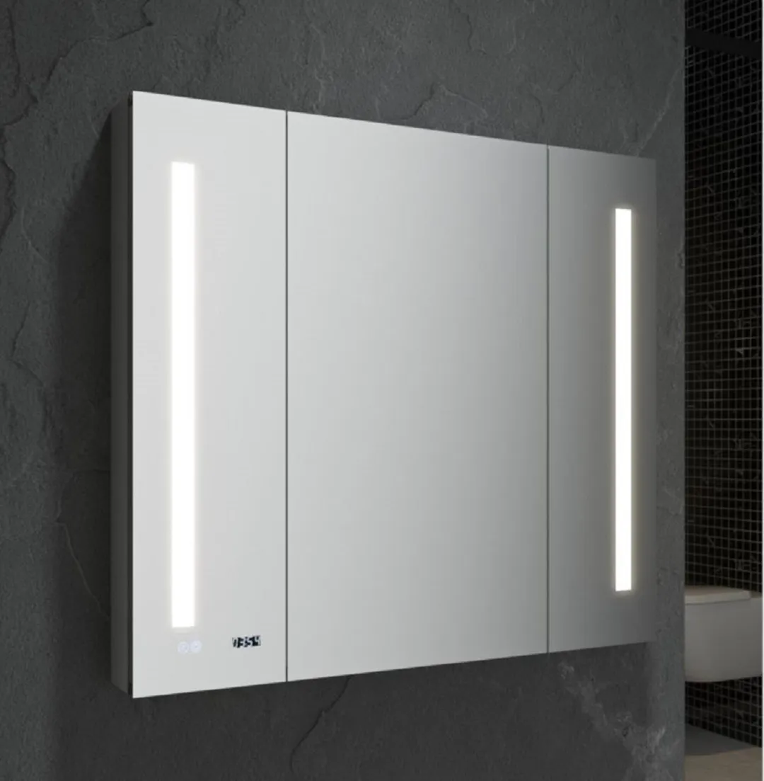 Fresca 40-in x 36-in Lighted LED Fog Free Surface/Recessed Mount LED Mirror Mirrored Soft Close Medicine Cabinet with Outlet, photo 4 of 7
