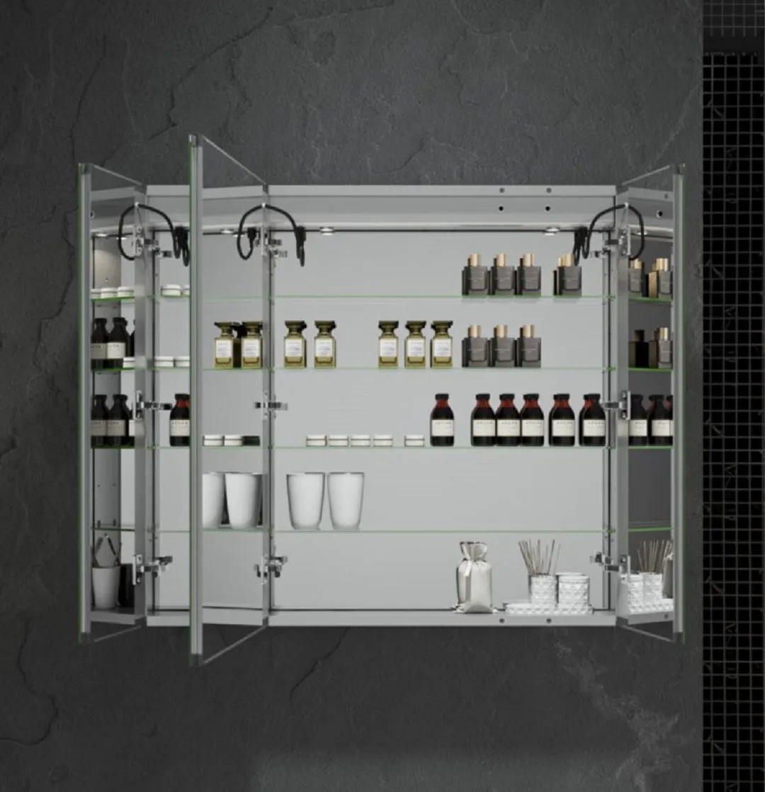 Fresca 40-in x 36-in Lighted LED Fog Free Surface/Recessed Mount LED Mirror Mirrored Soft Close Medicine Cabinet with Outlet, photo 6 of 7