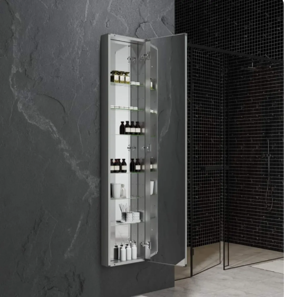 Fresca 15-in x 70-in Fog Free Surface/Recessed Mount Anodized Aluminum Mirrored Soft Close Medicine Cabinet, photo 4 of 6