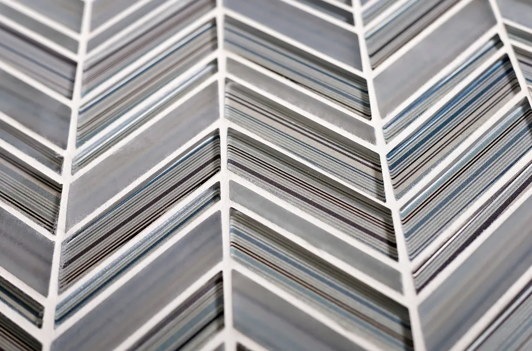 Apollo Tile (Sample) Glacier Blue and Gray 4-in x 4-in Polished Glass Chevron Mosaic Floor and Wall Tile, photo 5 of 5