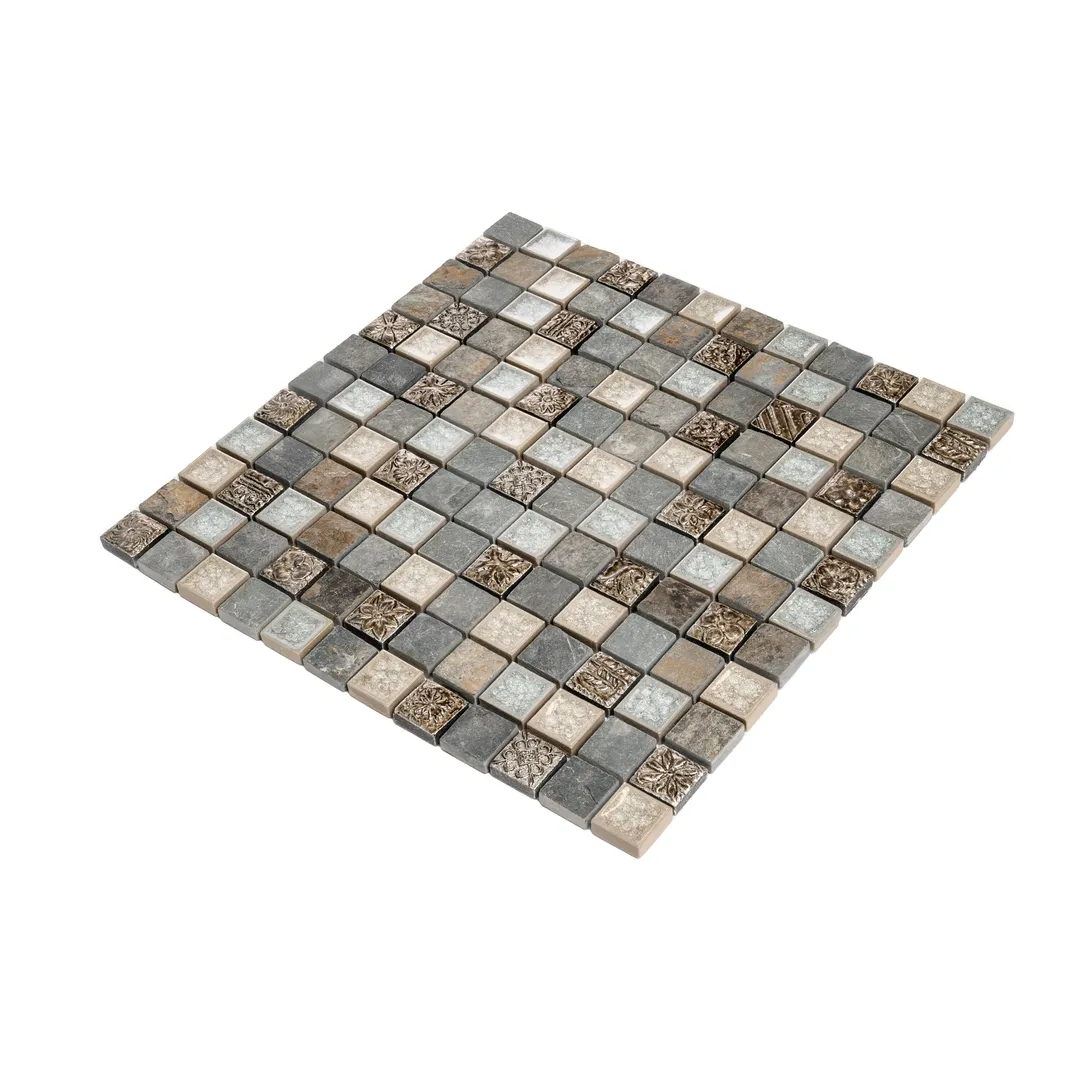 Apollo Tile (Sample) Mini Square Beige and Brown 4-in x 4-in Glossy Glass/Metal/Stone Marble Floor and Wall Tile, photo 5 of 7
