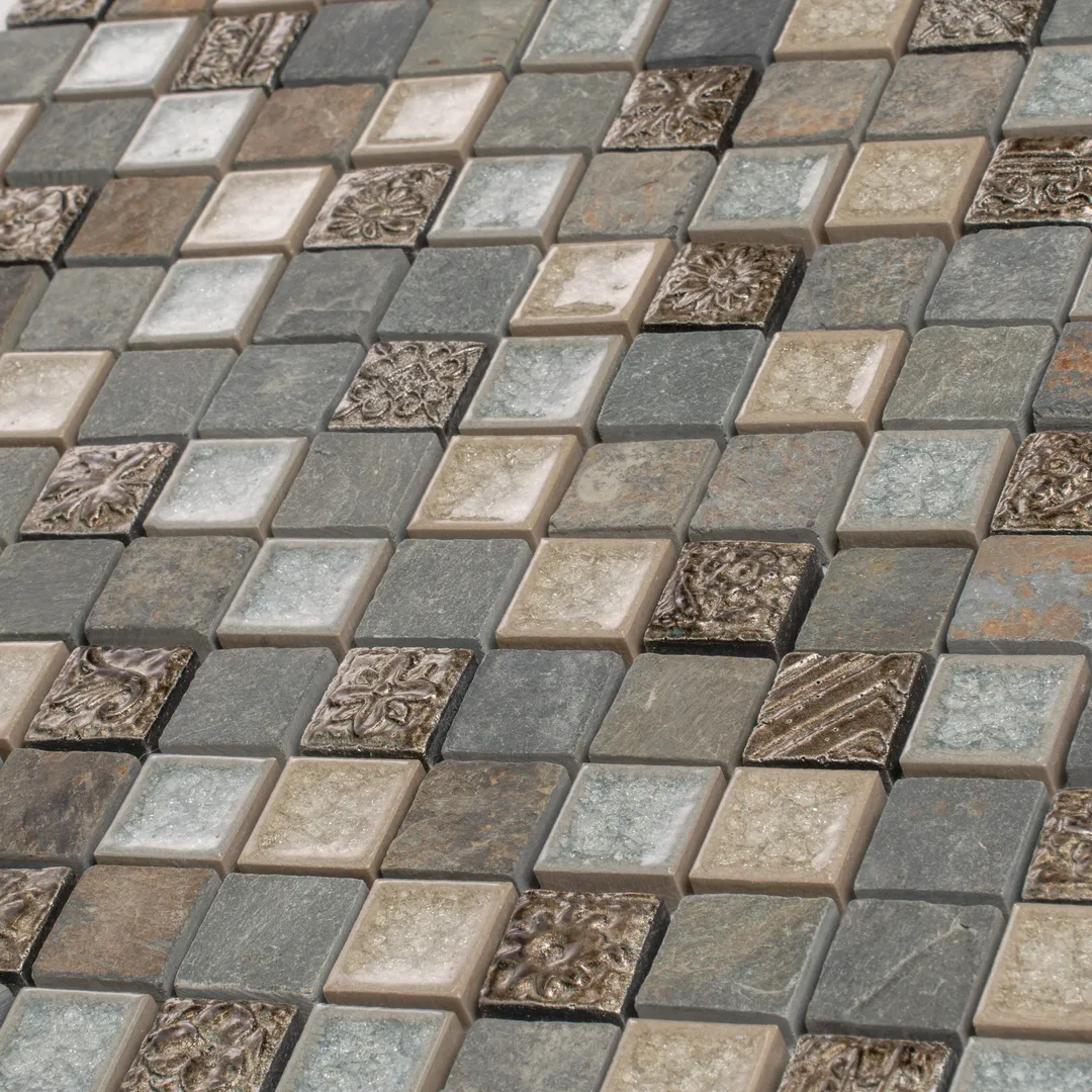 Apollo Tile (Sample) Mini Square Beige and Brown 4-in x 4-in Glossy Glass/Metal/Stone Marble Floor and Wall Tile, photo 6 of 7