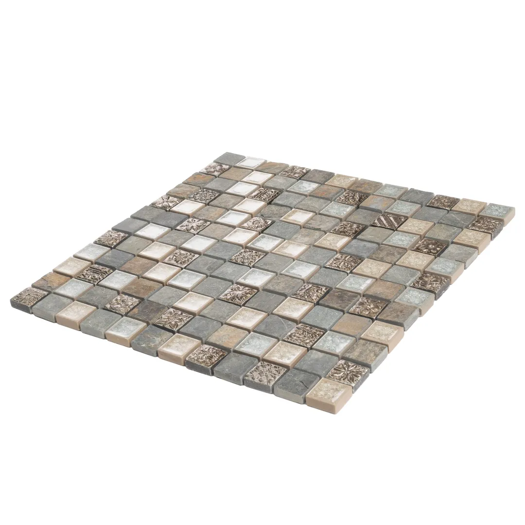 Apollo Tile (Sample) Mini Square Beige and Brown 4-in x 4-in Glossy Glass/Metal/Stone Marble Floor and Wall Tile, photo 7 of 7