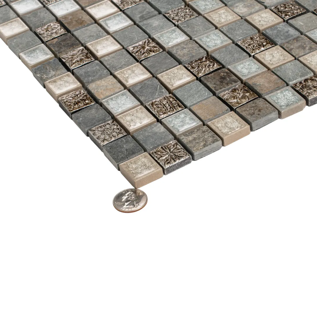 Apollo Tile (Sample) Mini Square Beige and Brown 4-in x 4-in Glossy Glass/Metal/Stone Marble Floor and Wall Tile, photo 4 of 7