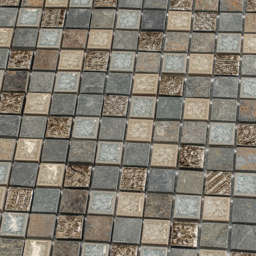 Apollo Tile (Sample) Mini Square Beige and Brown 4-in x 4-in Glossy Glass/Metal/Stone Marble Floor and Wall Tile, photo 3 of 7