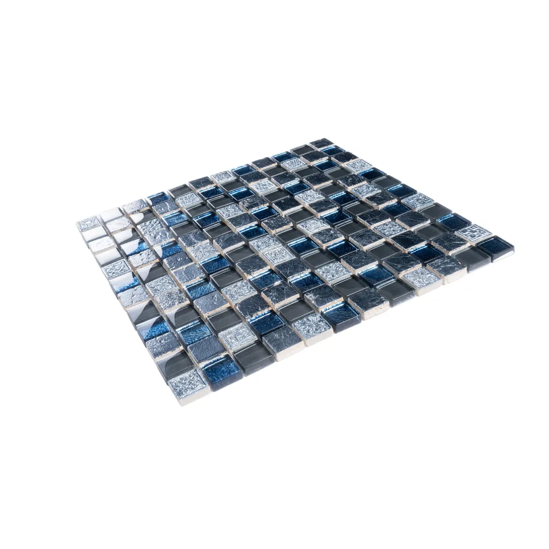 Apollo Tile (Sample) Wall Tile Mini Square Gray and Blue 4-in x 4-in Glossy Glass/Metal/Stone Marble Wall Tile, photo 6 of 7