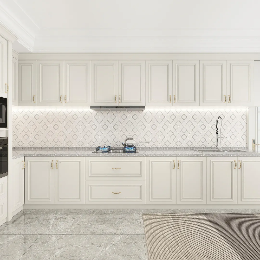 Giorbello (Sample) Glass Arabesque Tiles Alabaster 4-1/2-in x 4-1/2-in Glossy Glass Lantern Mosaic Wall Tile, photo 4 of 5