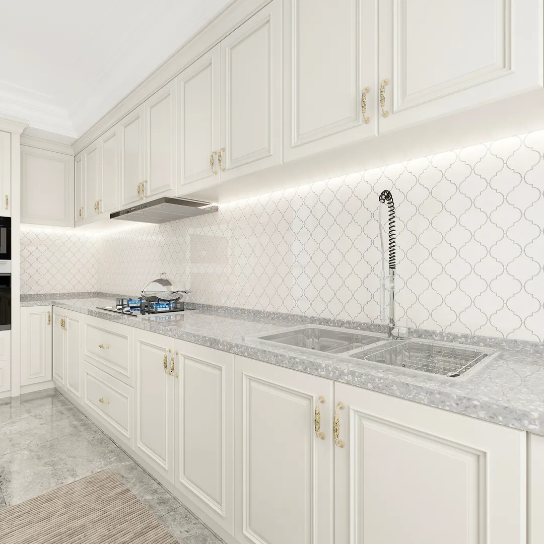 Giorbello Arabesque Mosaic Alabaster 4-in x 4-in Glossy Glass Wall Tile (7.89-sq. ft/ Carton), photo 4 of 7