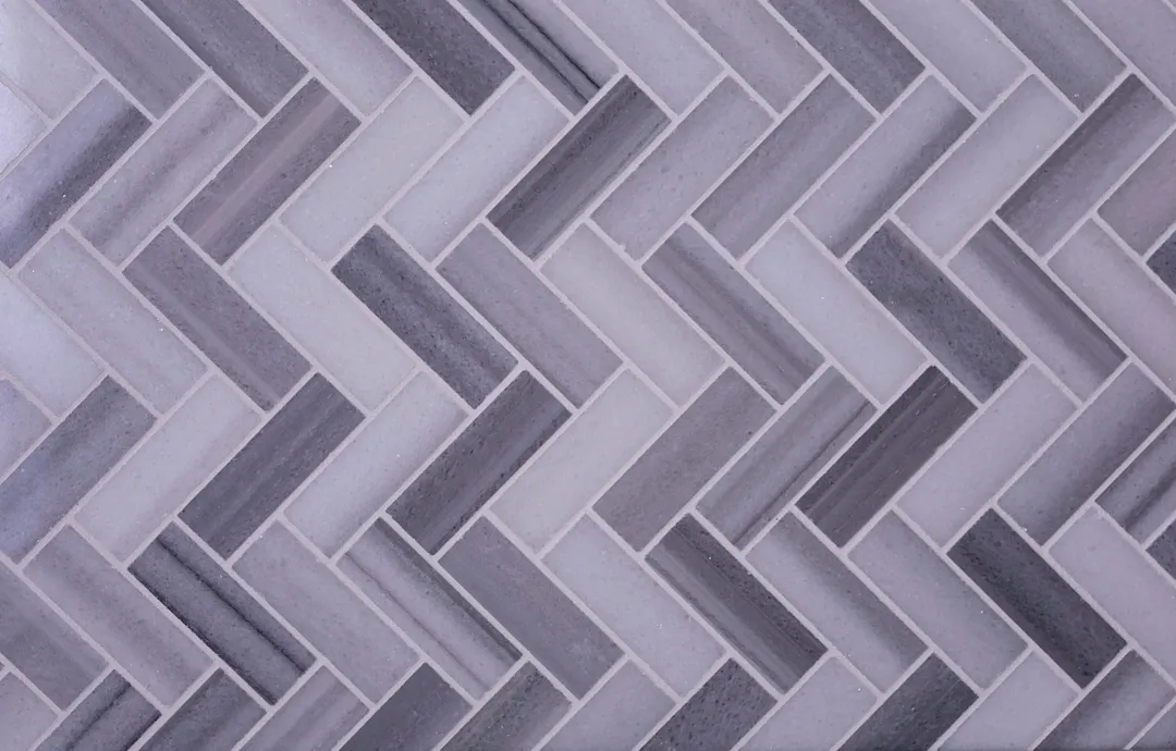 Apollo Tile (Sample) Gray 4-in x 4-in Polished Glass/Metal/Stone Marble Herringbone Floor and Wall Tile, photo 4 of 11