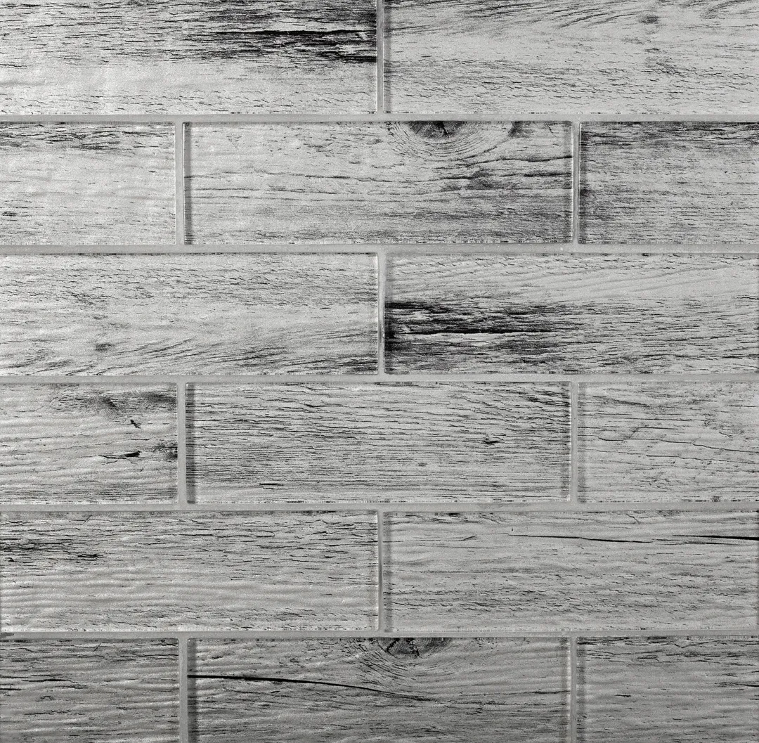 Apollo Tile (Sample) Gray 4-in x 4-in Glossy Glass Brick Wood Look Floor and Wall Tile, photo 4 of 11