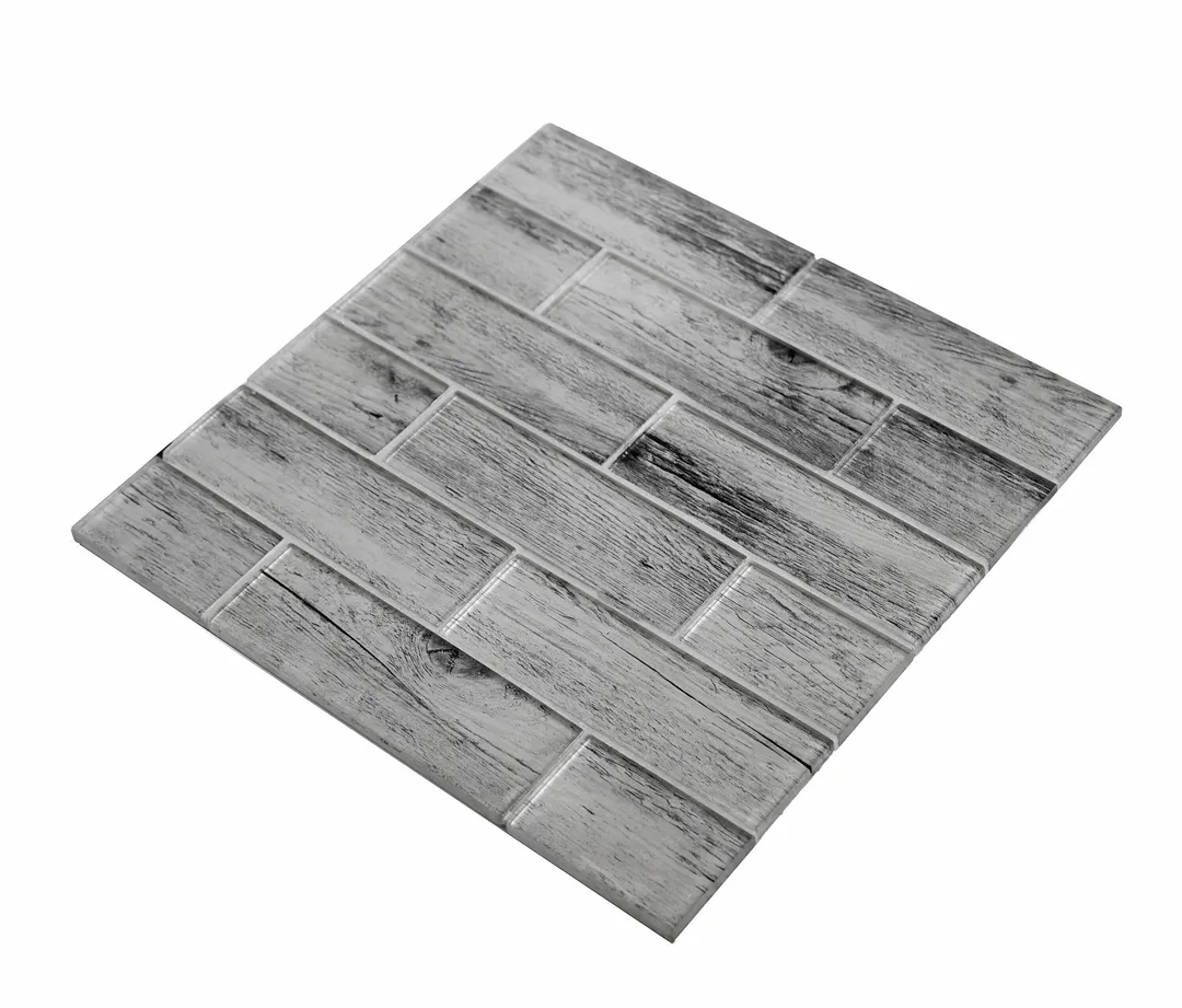 Apollo Tile (Sample) Gray 4-in x 4-in Glossy Glass Brick Wood Look Floor and Wall Tile, photo 6 of 11