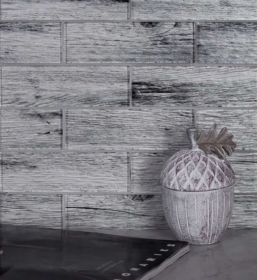 Apollo Tile (Sample) Gray 4-in x 4-in Glossy Glass Brick Wood Look Floor and Wall Tile, photo 10 of 11