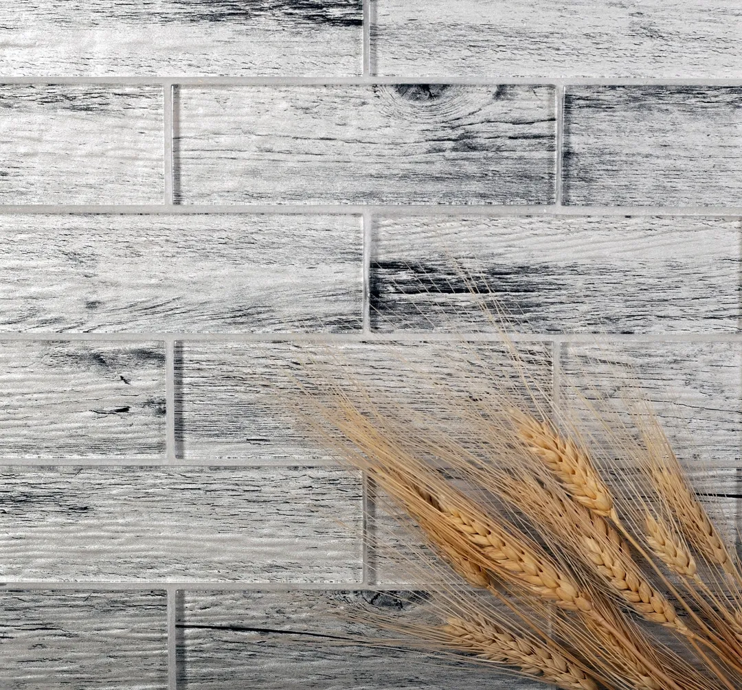 Apollo Tile (Sample) Gray 4-in x 4-in Glossy Glass Brick Wood Look Floor and Wall Tile, photo 8 of 11