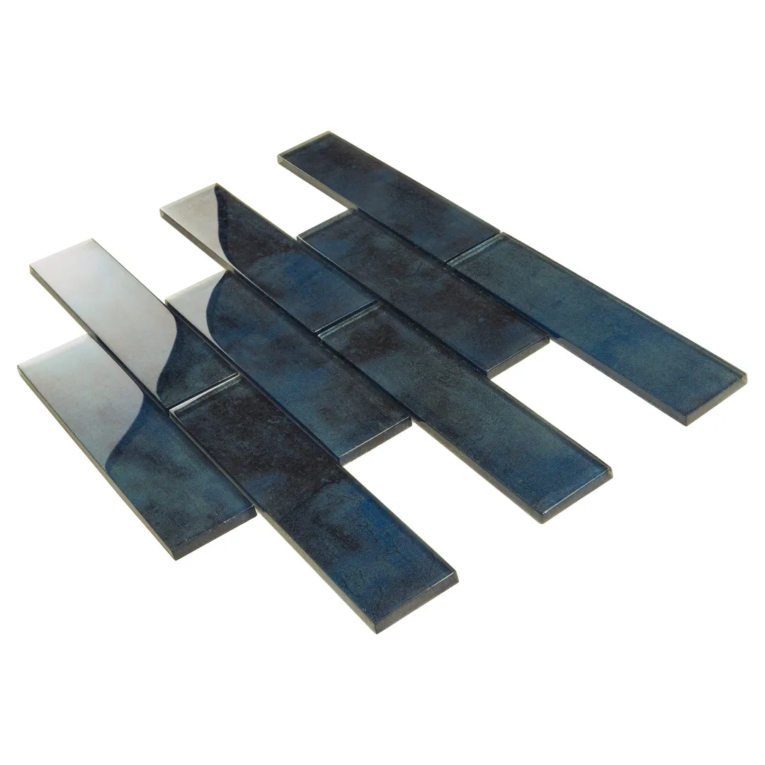 Apollo Tile (Sample) Cosmos Stone Blue 12-in x 12-in Glossy Glass Brick Mosaic Floor and Wall Tile, photo 4 of 9