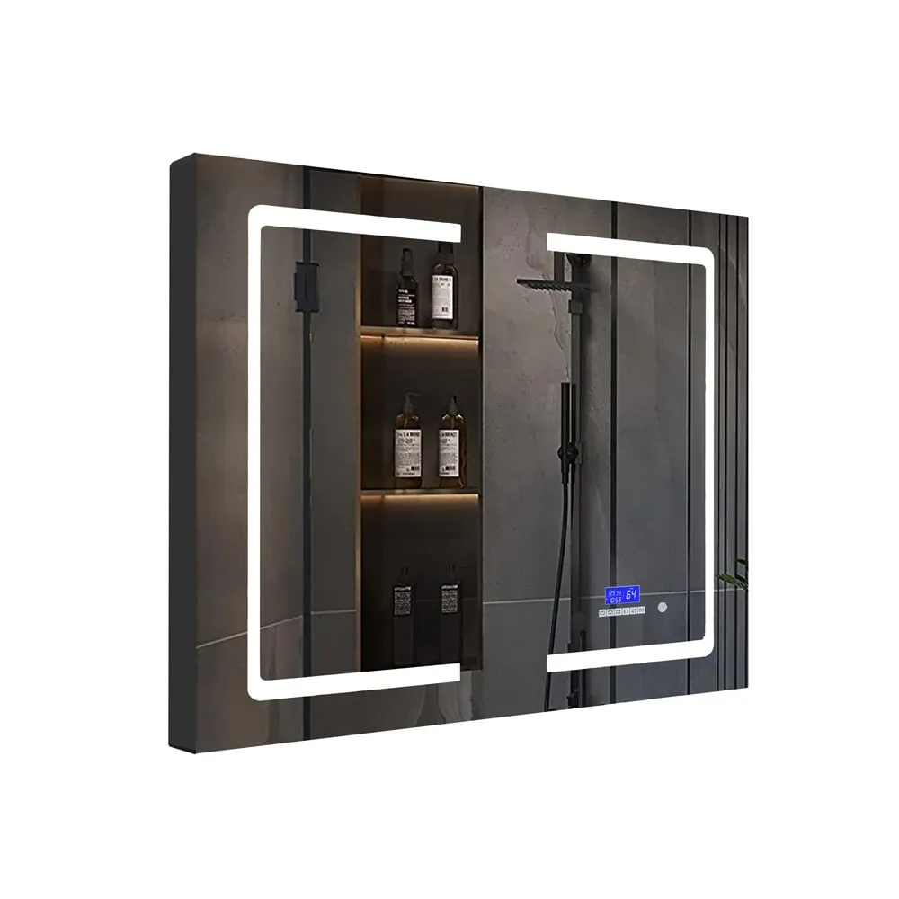 Lexora Bracciano 36-in x 36-in Lighted LED Fog Free Surface Mount Gray Mirrored Soft Close Medicine Cabinet, photo 8 of 8