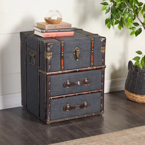 Blue Upholstered 2 Drawer with Buckle Hinged Top 2-Drawer Accent Chest