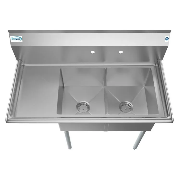 45 in. Freestanding Stainless Steel 2-Hole Triple Bowl Commercial Kitchen Sink, photo 3 of 13