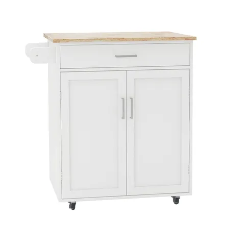White Mdf Base with Mdf Wood Top Rolling Kitchen Cart