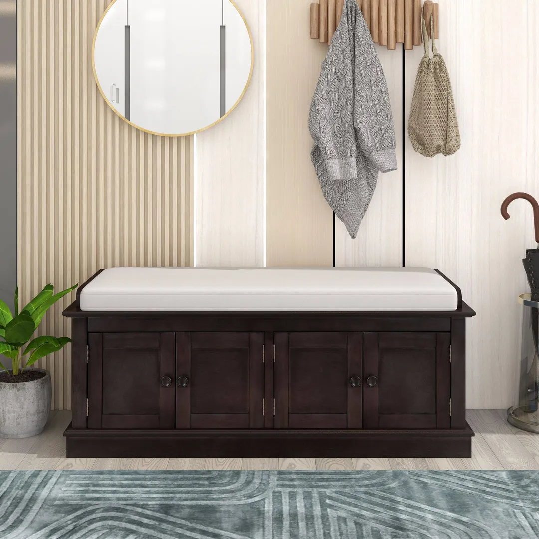 Yiekholo Casual Espresso Accent Bench with Storage Bench 42.7-in x 16-in x 17.4-in, photo 2 of 10