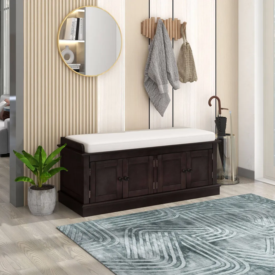 Yiekholo Casual Espresso Accent Bench with Storage Bench 42.7-in x 16-in x 17.4-in, photo 3 of 10