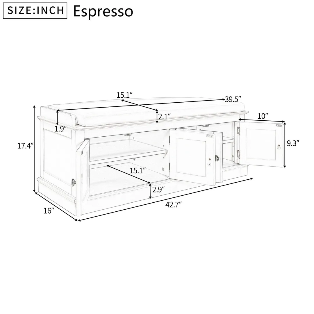 Yiekholo Casual Espresso Accent Bench with Storage Bench 42.7-in x 16-in x 17.4-in, photo 8 of 10
